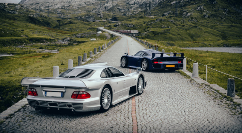 Alps, Dusk, a Porsche GT1 And a Mercedes AMG CLK GTR